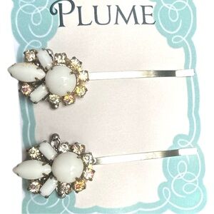 Bridal Hair Vintage White Opal & Rhinestone Hairpins Barrettes Bobby Pins Bridal